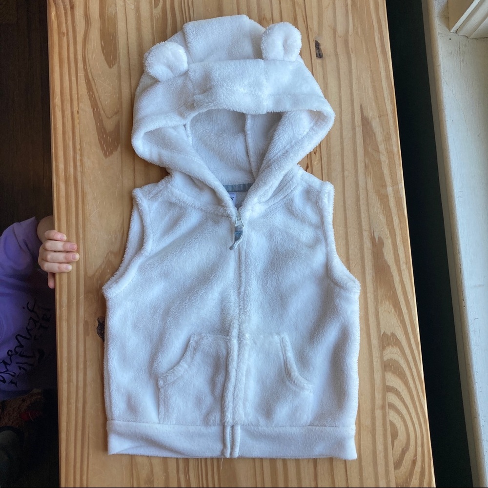 White Fleece Hooded Vest with Bear Ears